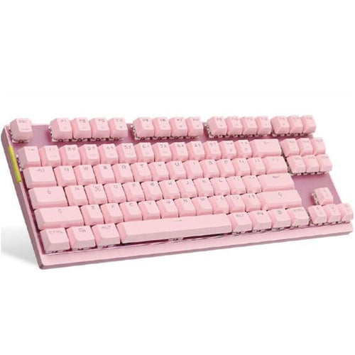 Mechanical Keyboard Backlit RGB LED Wired Computer Gaming Keyboard,Blue/Red Switches, 87 Keys N-Key Rollover (Black and Pink)