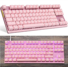 Load image into Gallery viewer, Mechanical Keyboard Backlit RGB LED Wired Computer Gaming Keyboard,Blue/Red Switches, 87 Keys N-Key Rollover (Black and Pink)